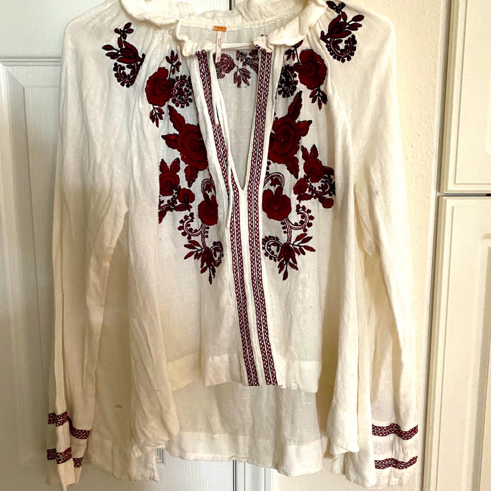 Free people cotton blouse xs embroidered